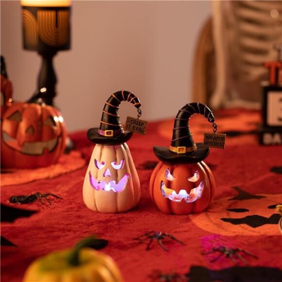 Jack O Lantern Halloween Decorations Indoor, 2Pcs Lighted - Picture 4 of 7